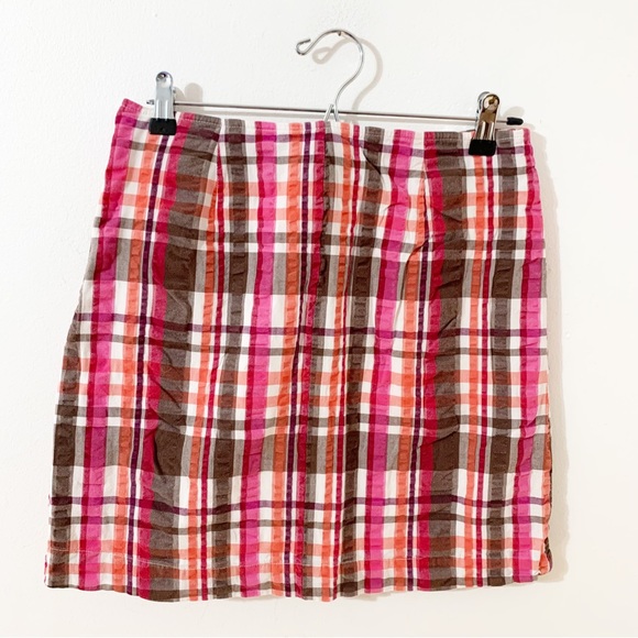 Bass 100% Cotton Preppy Madras Plaid Fully Lined Mini Skirt Summer Seersucker - Picture 4 of 10
